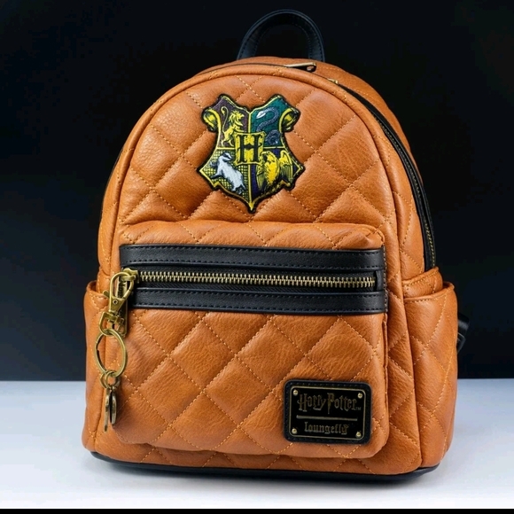 Loungefly Handbags - Loungefly Quilted Brown Backpack with Hogwarts Crest